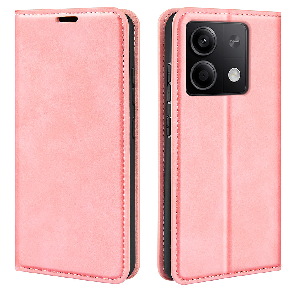 For Xiaomi Redmi Note 13 5G (China) Cell Phone Case PU Leather Wallet Stand Phone Shell with Skin-touch Feeling - Pink