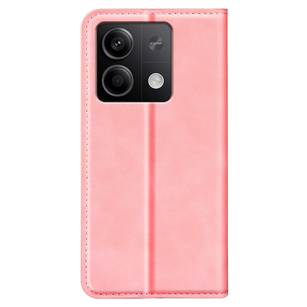 For Xiaomi Redmi Note 13 5G (China) Cell Phone Case PU Leather Wallet Stand Phone Shell with Skin-touch Feeling - Pink