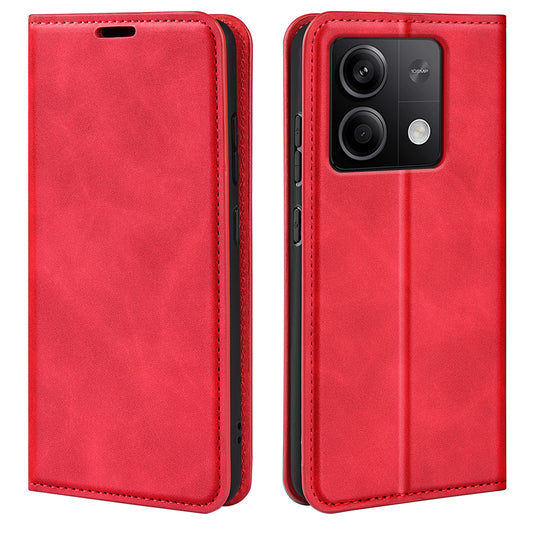 For Xiaomi Redmi Note 13 5G (China) Cell Phone Case PU Leather Wallet Stand Phone Shell with Skin-touch Feeling - Red