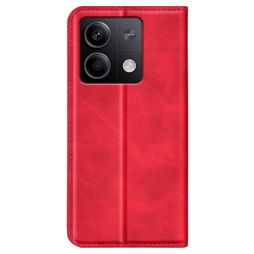 For Xiaomi Redmi Note 13 5G (China) Cell Phone Case PU Leather Wallet Stand Phone Shell with Skin-touch Feeling - Red