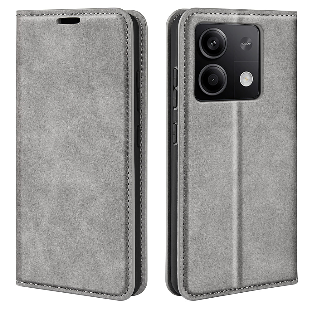 For Xiaomi Redmi Note 13 5G (China) Cell Phone Case PU Leather Wallet Stand Phone Shell with Skin-touch Feeling - Grey