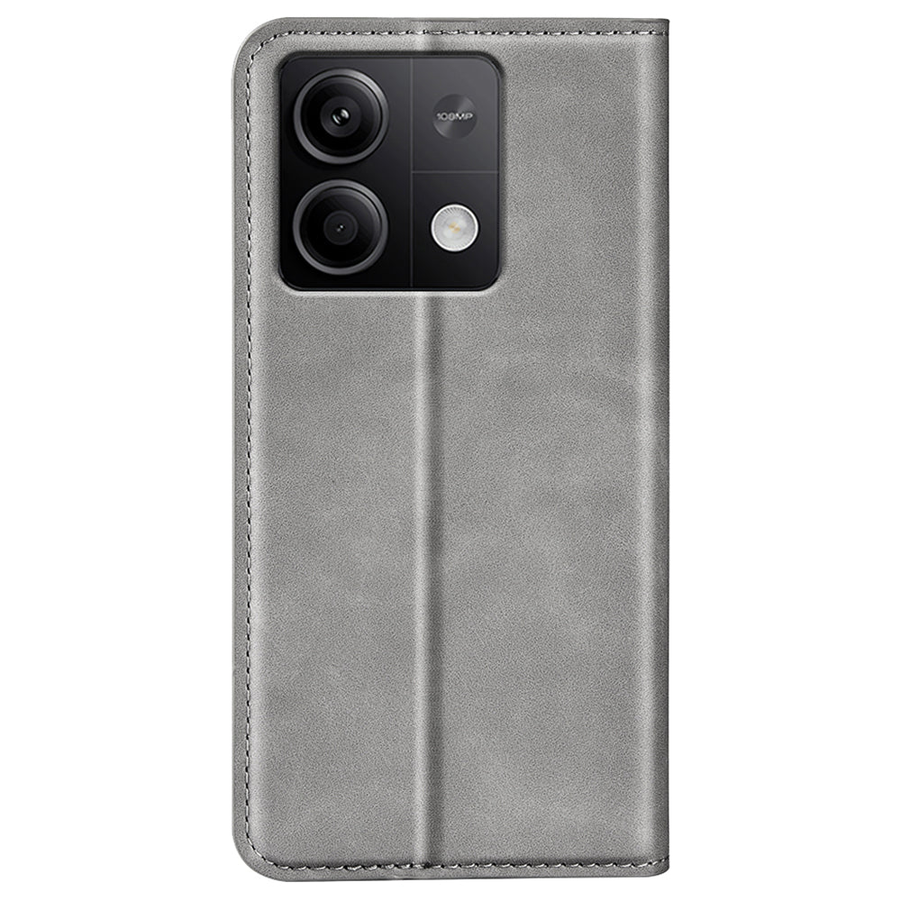 For Xiaomi Redmi Note 13 5G (China) Cell Phone Case PU Leather Wallet Stand Phone Shell with Skin-touch Feeling - Grey
