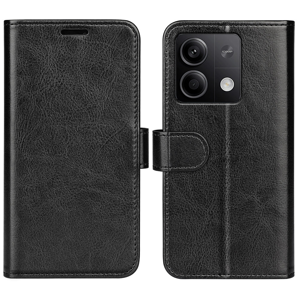 For Xiaomi Redmi Note 13 5G (China) Case Leather Phone Cover Crazy Horse Texture Stand Wallet - Black