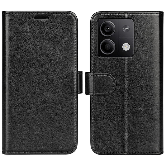 For Xiaomi Redmi Note 13 5G (China) Case Leather Phone Cover Crazy Horse Texture Stand Wallet - Black