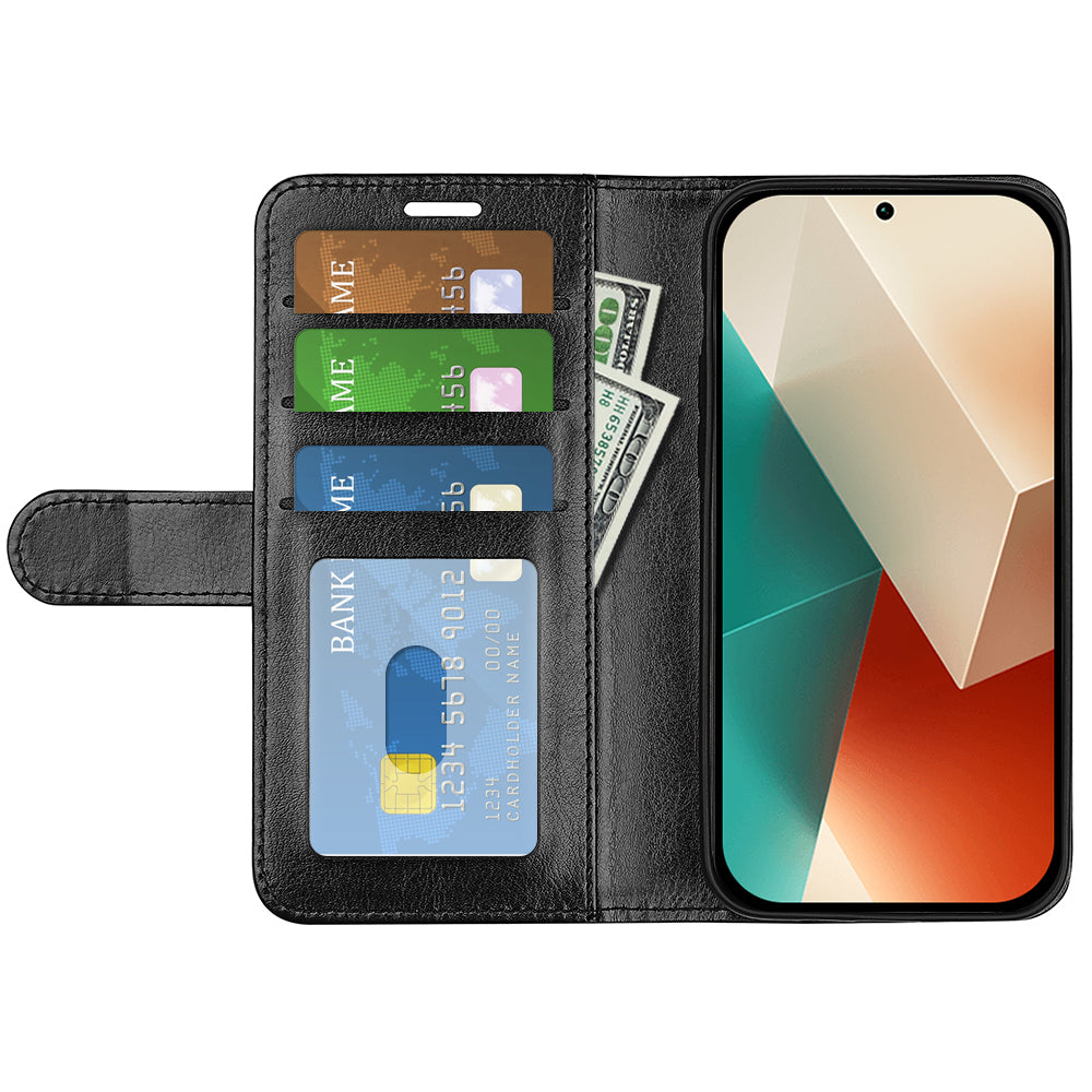 For Xiaomi Redmi Note 13 5G (China) Case Leather Phone Cover Crazy Horse Texture Stand Wallet - Black