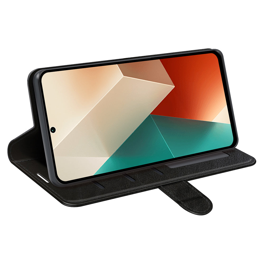 For Xiaomi Redmi Note 13 5G (China) Case Leather Phone Cover Crazy Horse Texture Stand Wallet - Black