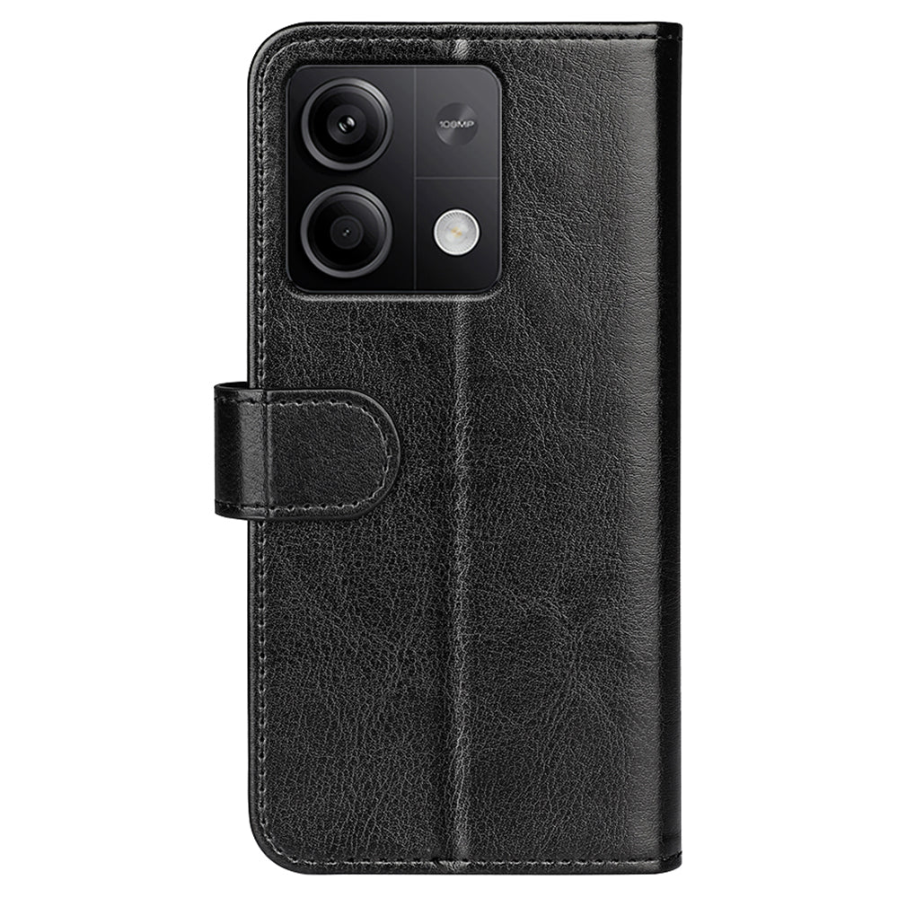 For Xiaomi Redmi Note 13 5G (China) Case Leather Phone Cover Crazy Horse Texture Stand Wallet - Black