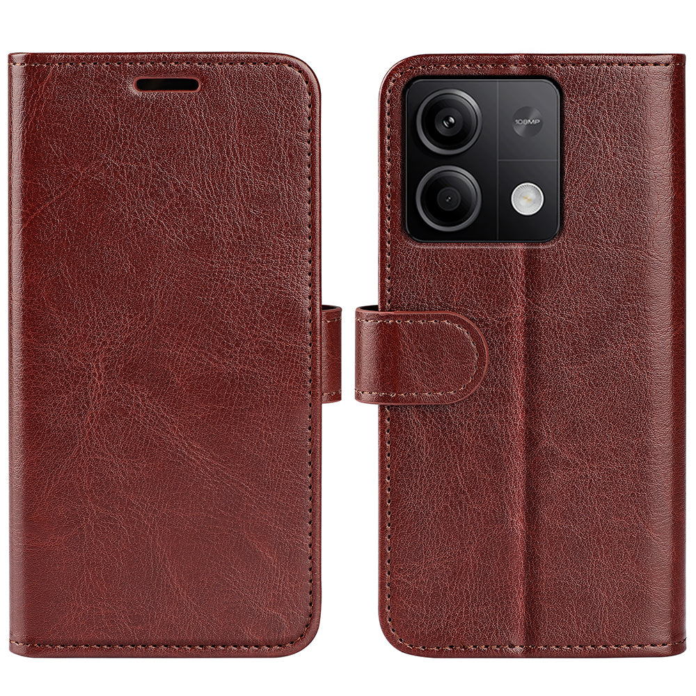 For Xiaomi Redmi Note 13 5G (China) Case Leather Phone Cover Crazy Horse Texture Stand Wallet - Brown