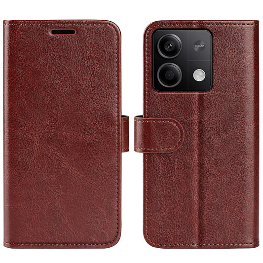 For Xiaomi Redmi Note 13 5G (China) Case Leather Phone Cover Crazy Horse Texture Stand Wallet - Brown