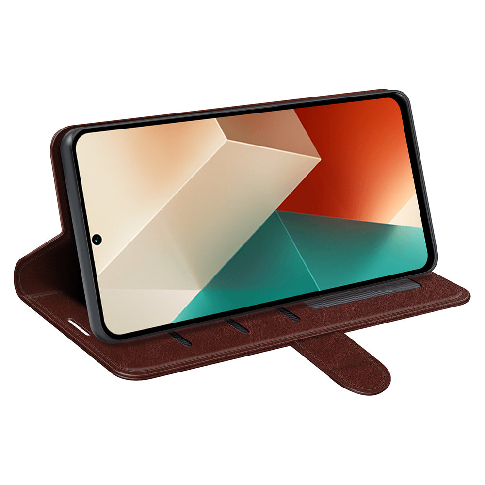 For Xiaomi Redmi Note 13 5G (China) Case Leather Phone Cover Crazy Horse Texture Stand Wallet - Brown