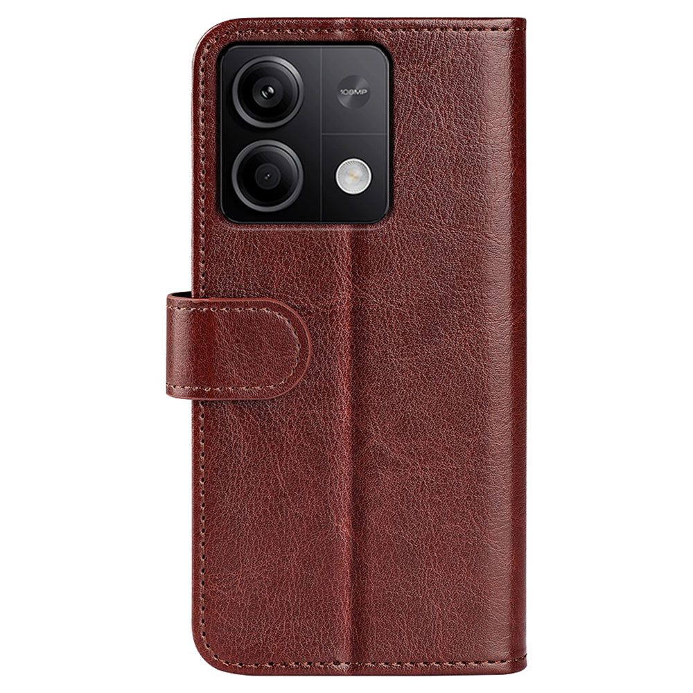 For Xiaomi Redmi Note 13 5G (China) Case Leather Phone Cover Crazy Horse Texture Stand Wallet - Brown