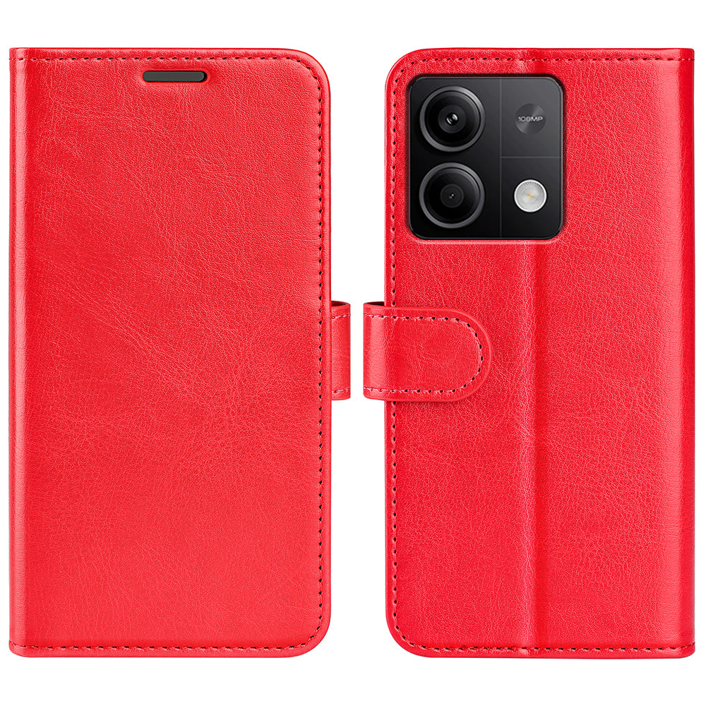 For Xiaomi Redmi Note 13 5G (China) Case Leather Phone Cover Crazy Horse Texture Stand Wallet - Red