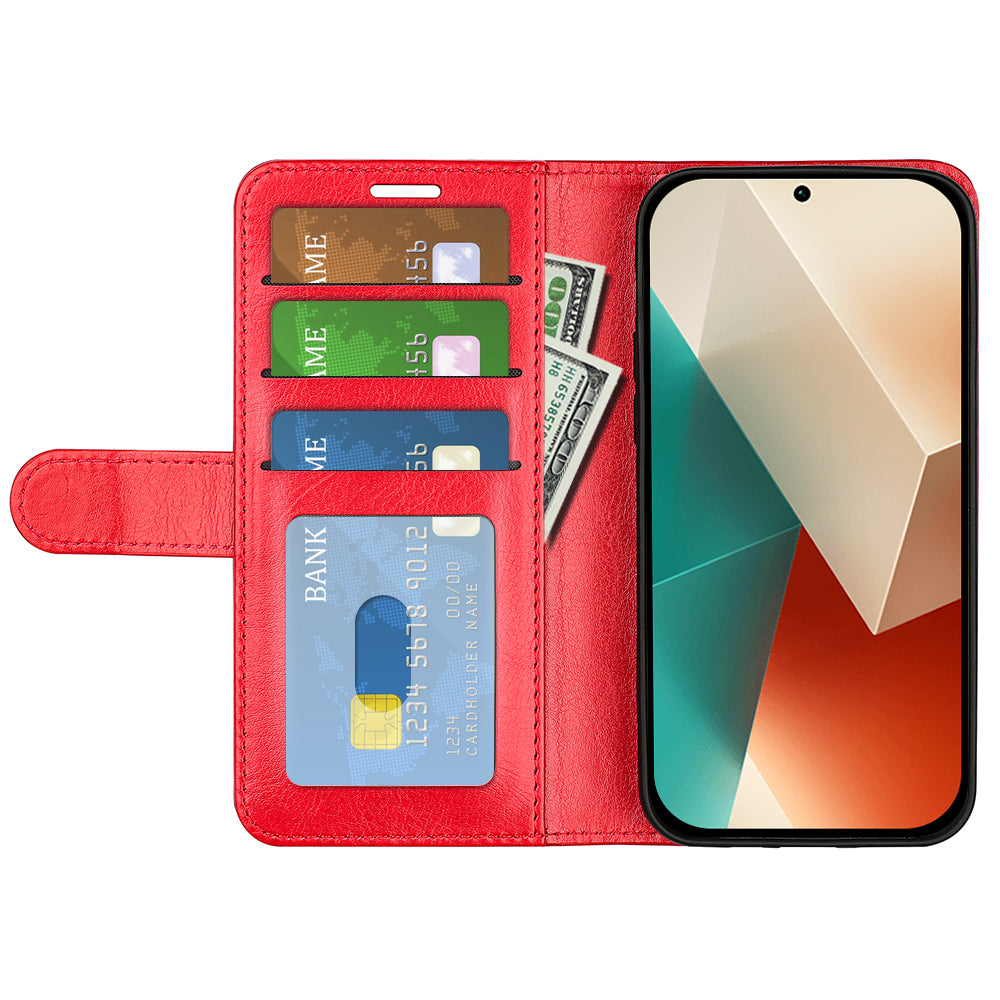 For Xiaomi Redmi Note 13 5G (China) Case Leather Phone Cover Crazy Horse Texture Stand Wallet - Red