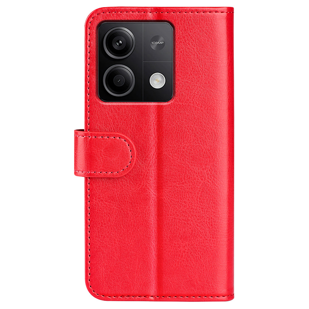 For Xiaomi Redmi Note 13 5G (China) Case Leather Phone Cover Crazy Horse Texture Stand Wallet - Red