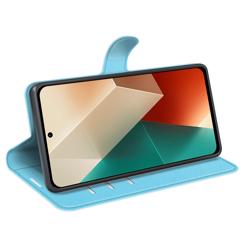 For Xiaomi Redmi Note 13 5G (China) Case Litchi Texture Leather Stand Cover Slim-Fit Wallet Phone Shell - Blue