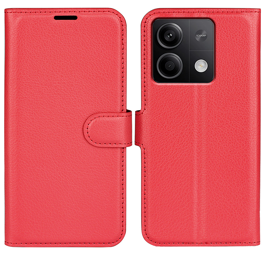 For Xiaomi Redmi Note 13 5G (China) Case Litchi Texture Leather Stand Cover Slim-Fit Wallet Phone Shell - Red