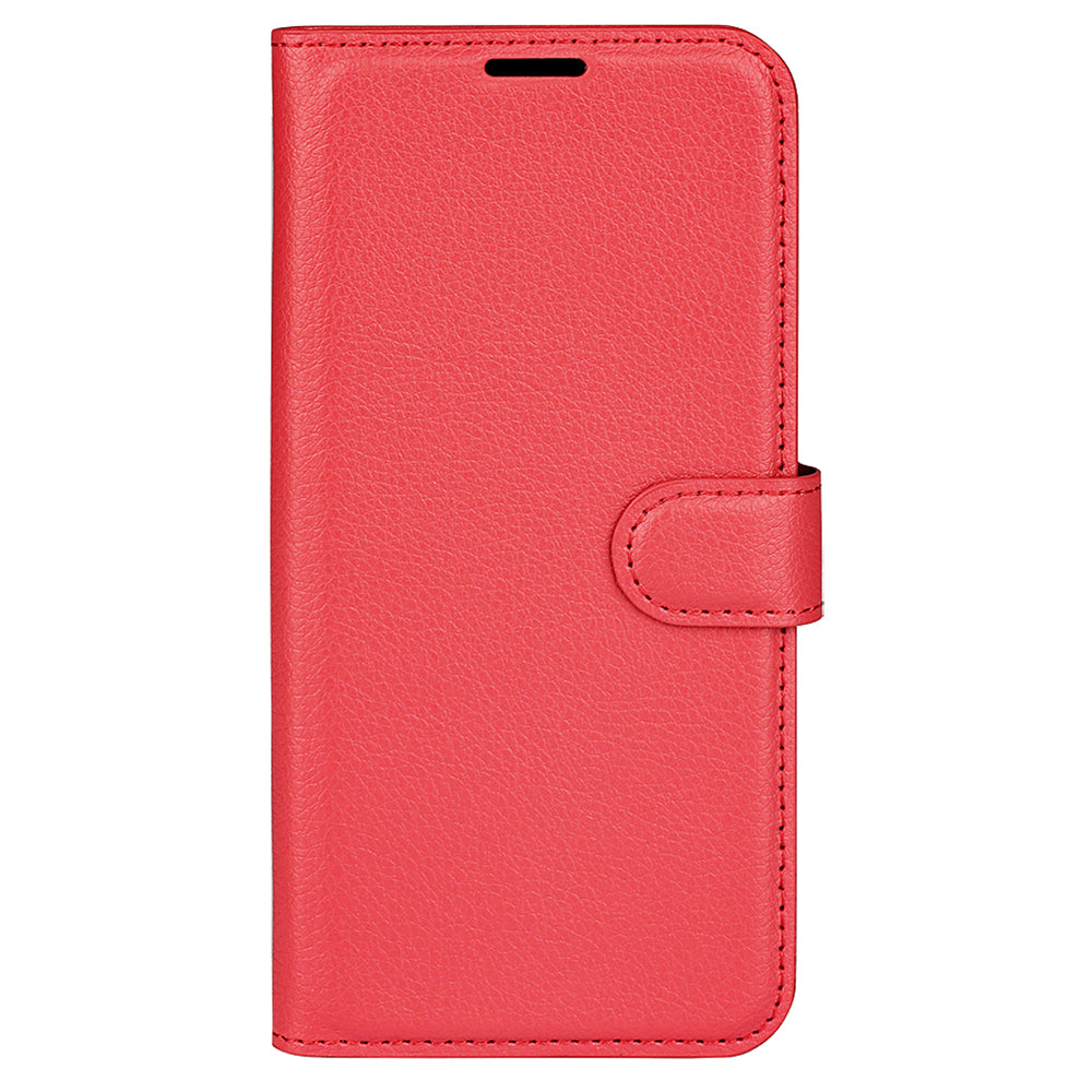 For Xiaomi Redmi Note 13 5G (China) Case Litchi Texture Leather Stand Cover Slim-Fit Wallet Phone Shell - Red
