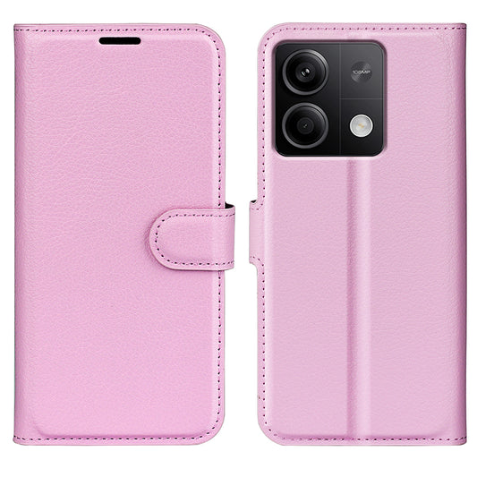 For Xiaomi Redmi Note 13 5G (China) Case Litchi Texture Leather Stand Cover Slim-Fit Wallet Phone Shell - Pink