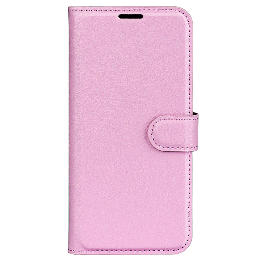 For Xiaomi Redmi Note 13 5G (China) Case Litchi Texture Leather Stand Cover Slim-Fit Wallet Phone Shell - Pink