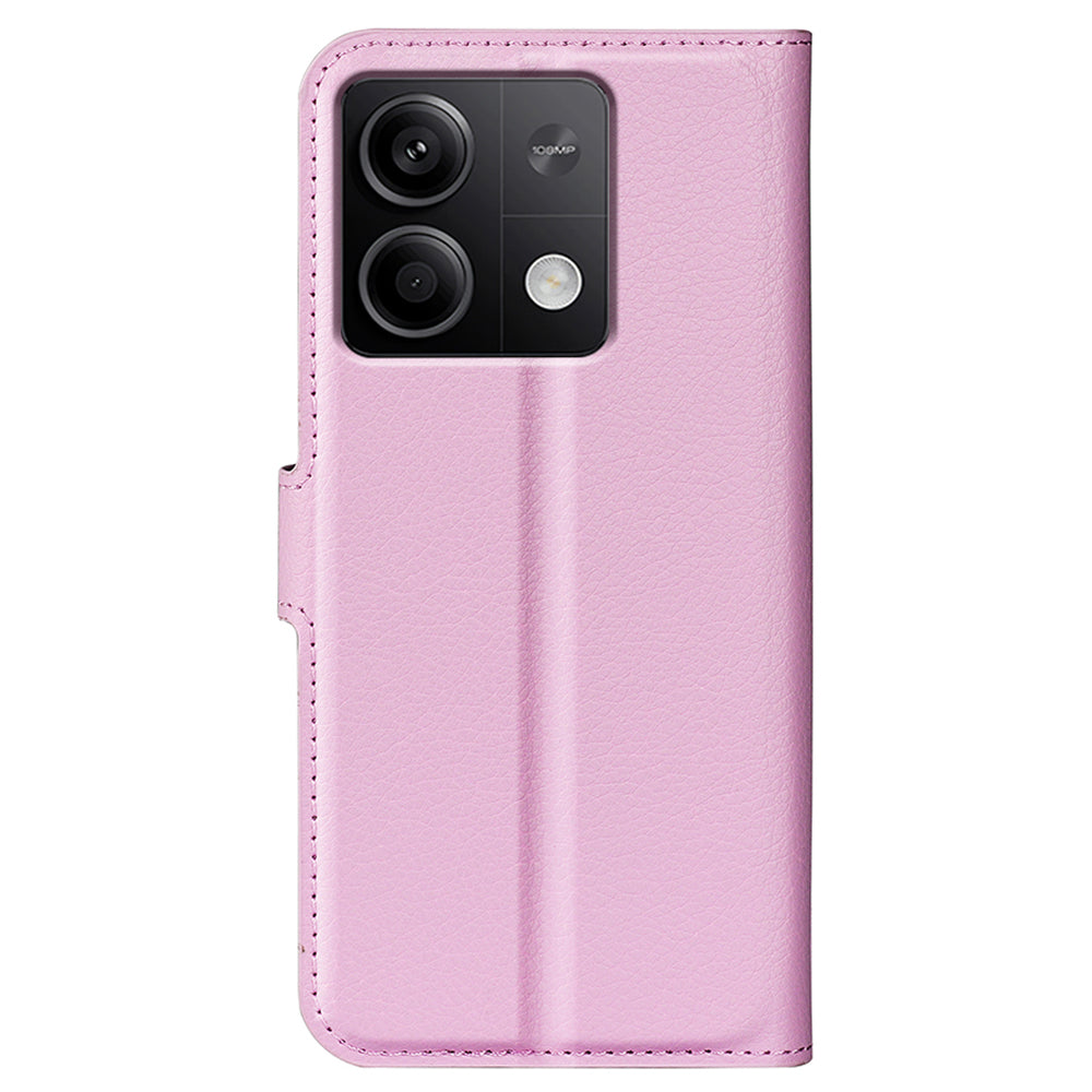 For Xiaomi Redmi Note 13 5G (China) Case Litchi Texture Leather Stand Cover Slim-Fit Wallet Phone Shell - Pink