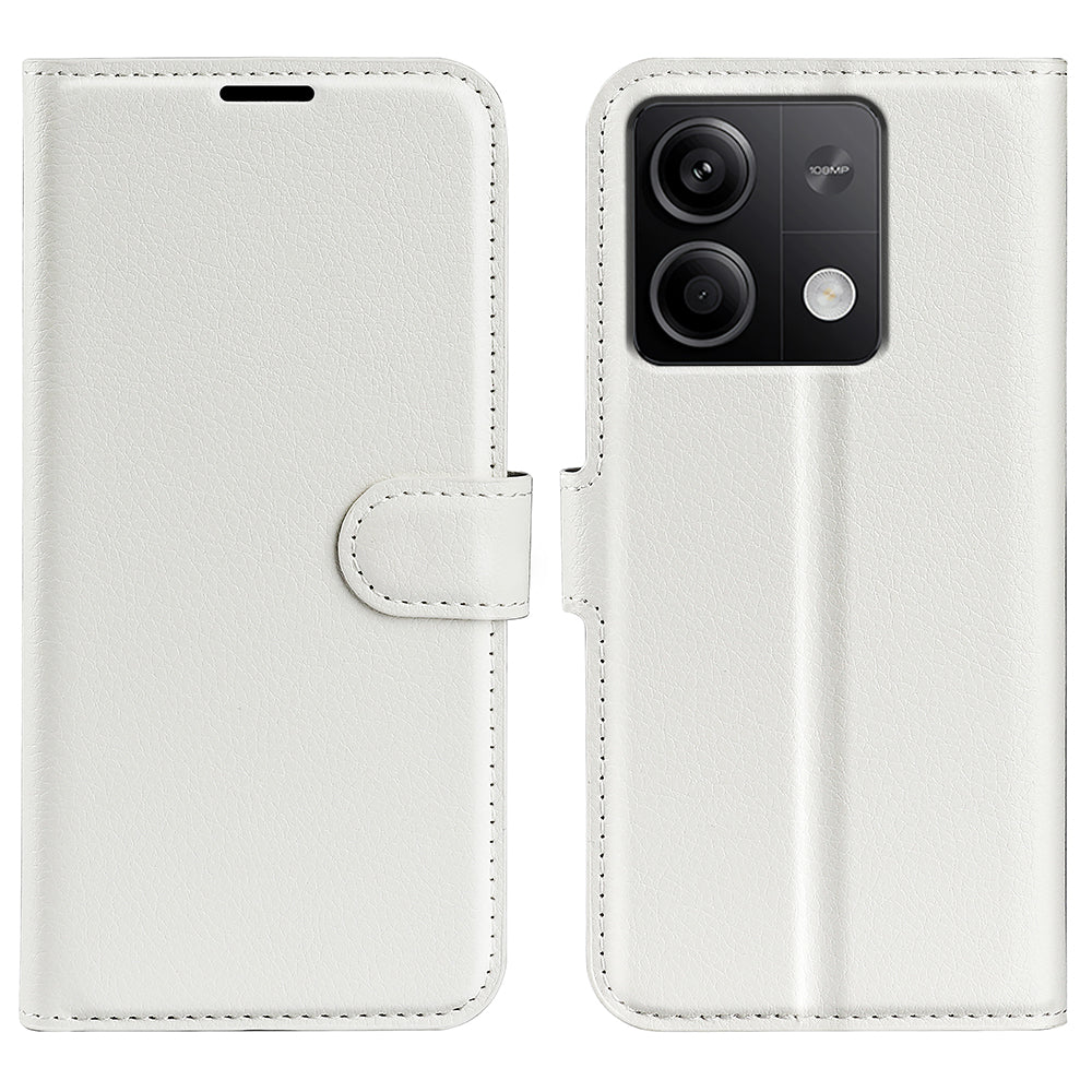 For Xiaomi Redmi Note 13 5G (China) Case Litchi Texture Leather Stand Cover Slim-Fit Wallet Phone Shell - White