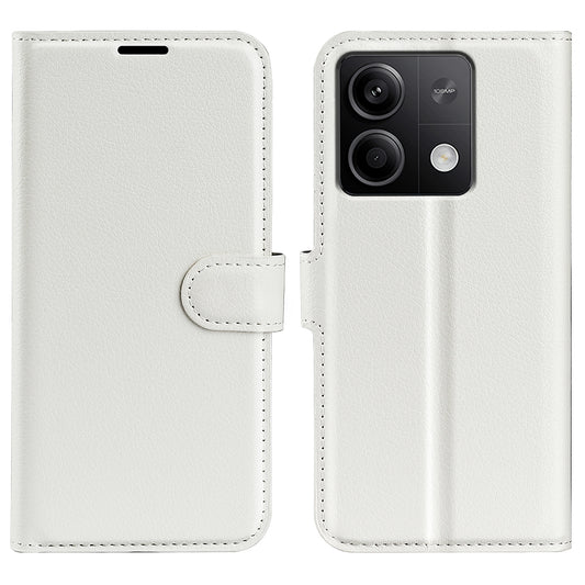 For Xiaomi Redmi Note 13 5G (China) Case Litchi Texture Leather Stand Cover Slim-Fit Wallet Phone Shell - White
