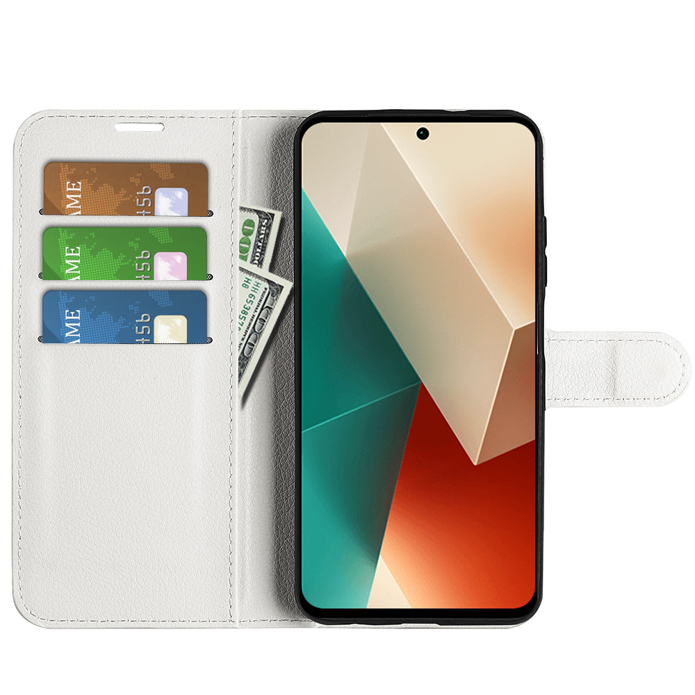 For Xiaomi Redmi Note 13 5G (China) Case Litchi Texture Leather Stand Cover Slim-Fit Wallet Phone Shell - White