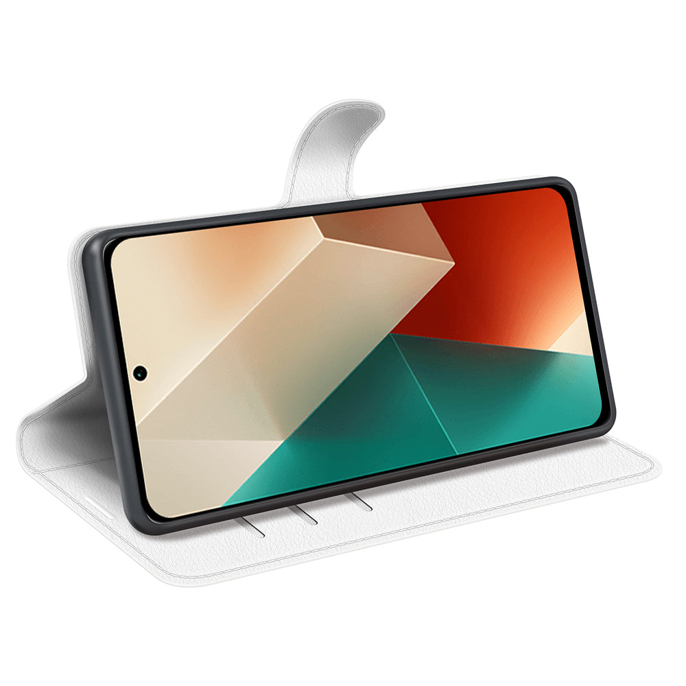For Xiaomi Redmi Note 13 5G (China) Case Litchi Texture Leather Stand Cover Slim-Fit Wallet Phone Shell - White