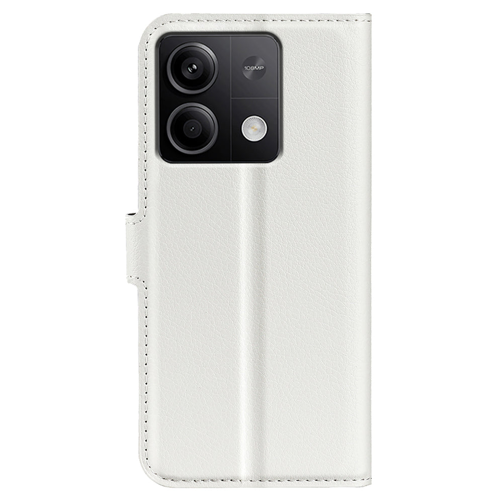For Xiaomi Redmi Note 13 5G (China) Case Litchi Texture Leather Stand Cover Slim-Fit Wallet Phone Shell - White
