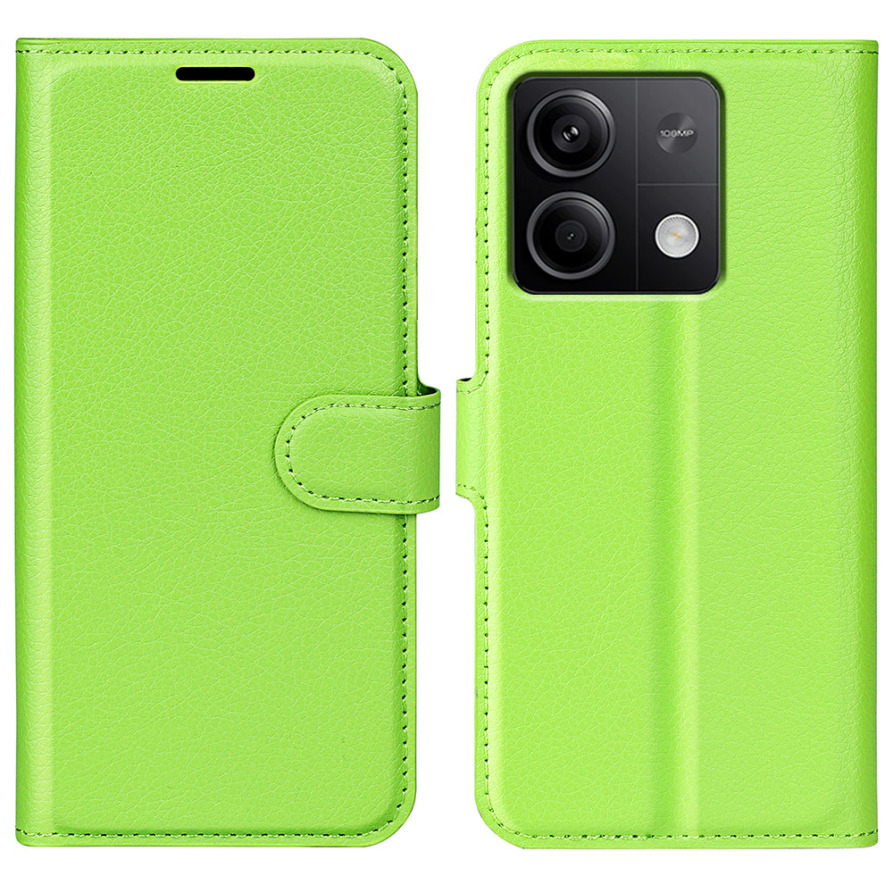 For Xiaomi Redmi Note 13 5G (China) Case Litchi Texture Leather Stand Cover Slim-Fit Wallet Phone Shell - Green