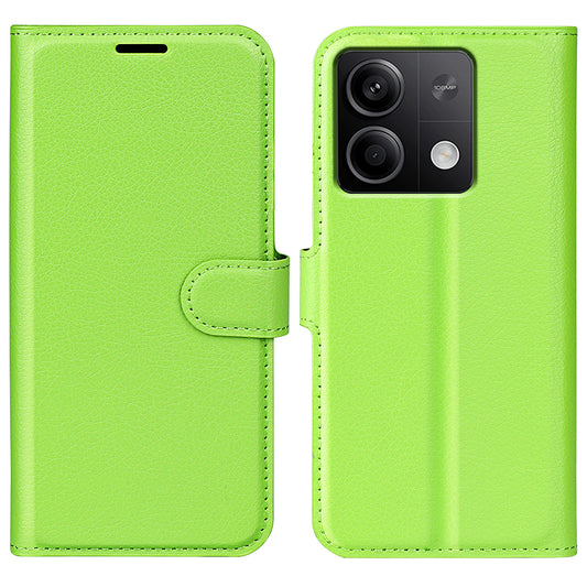 For Xiaomi Redmi Note 13 5G (China) Case Litchi Texture Leather Stand Cover Slim-Fit Wallet Phone Shell - Green