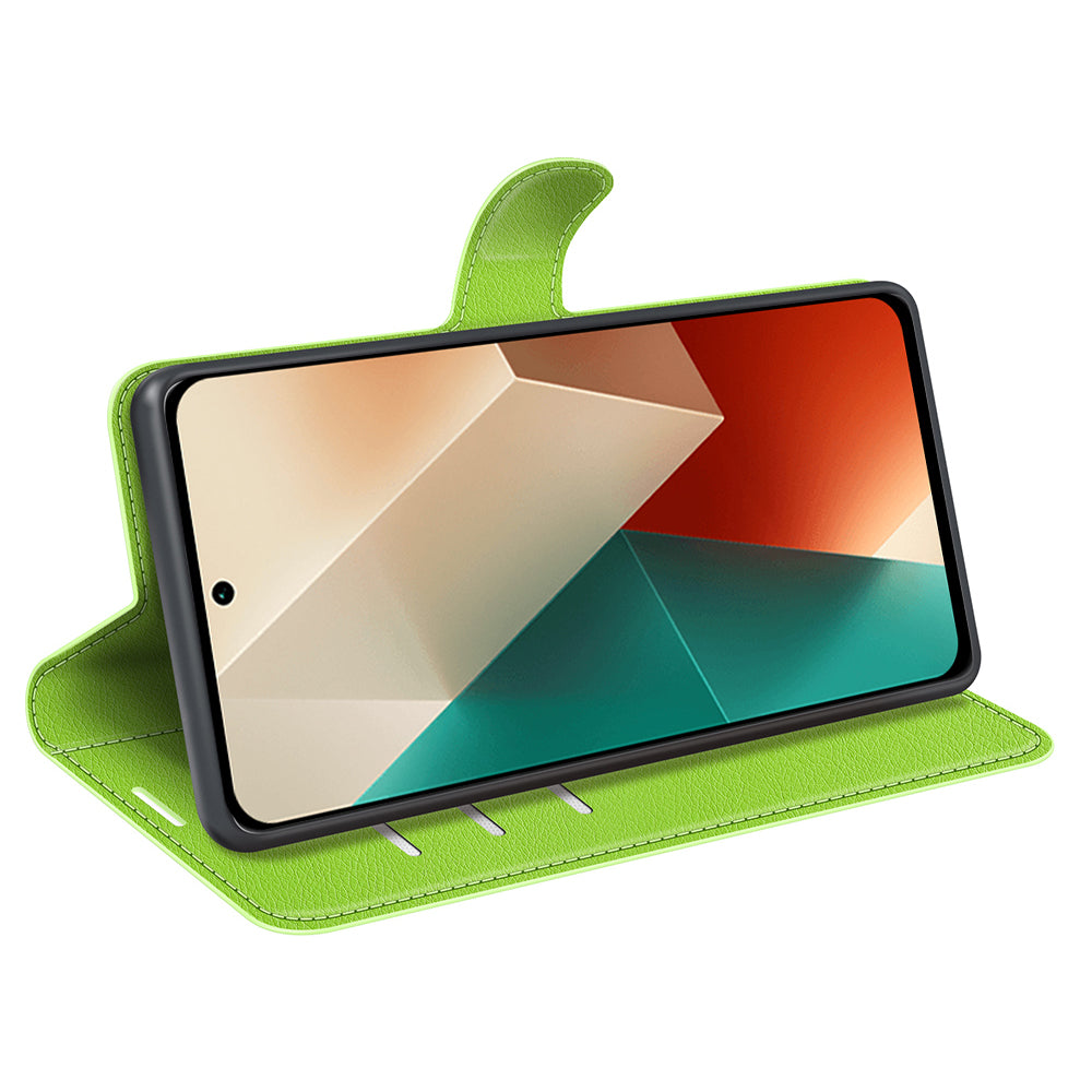 For Xiaomi Redmi Note 13 5G (China) Case Litchi Texture Leather Stand Cover Slim-Fit Wallet Phone Shell - Green