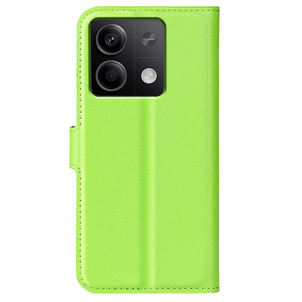 For Xiaomi Redmi Note 13 5G (China) Case Litchi Texture Leather Stand Cover Slim-Fit Wallet Phone Shell - Green