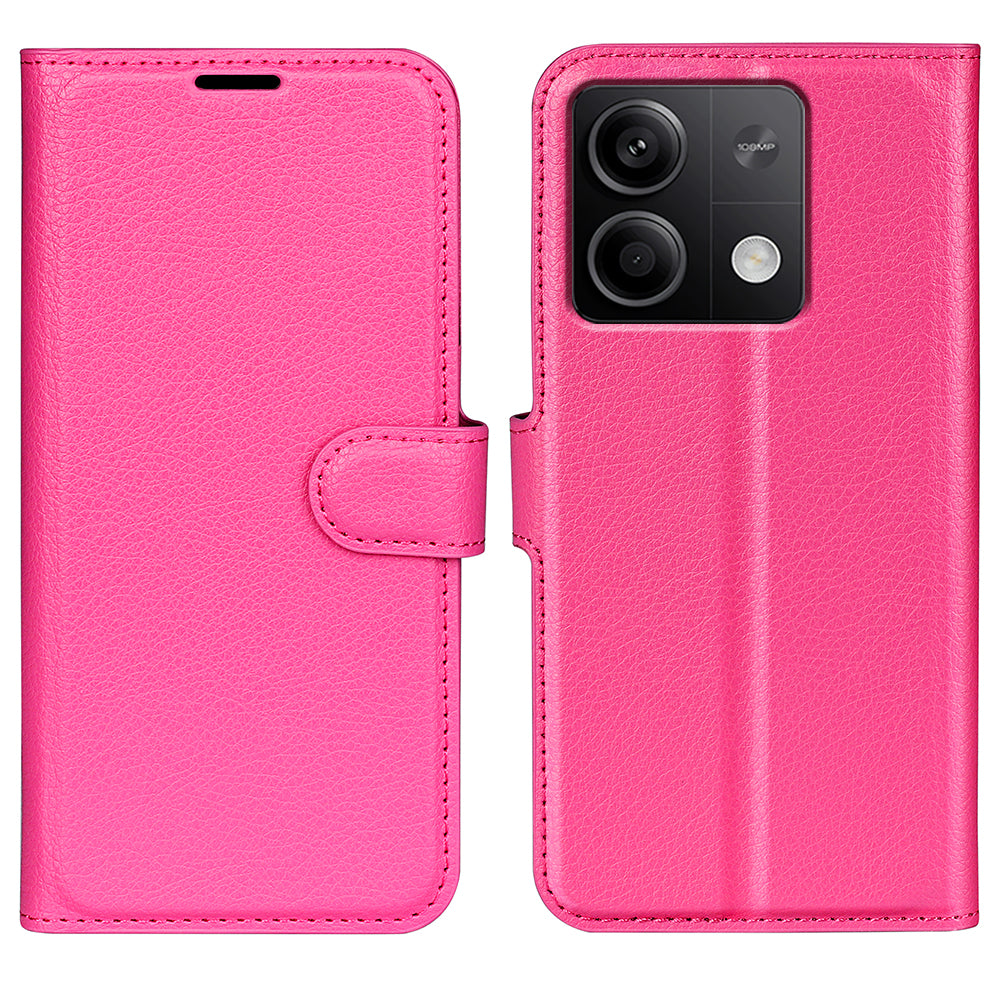 For Xiaomi Redmi Note 13 5G (China) Case Litchi Texture Leather Stand Cover Slim-Fit Wallet Phone Shell - Rose