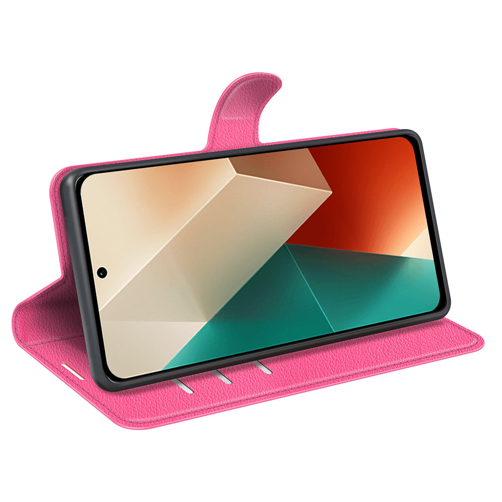 For Xiaomi Redmi Note 13 5G (China) Case Litchi Texture Leather Stand Cover Slim-Fit Wallet Phone Shell - Rose