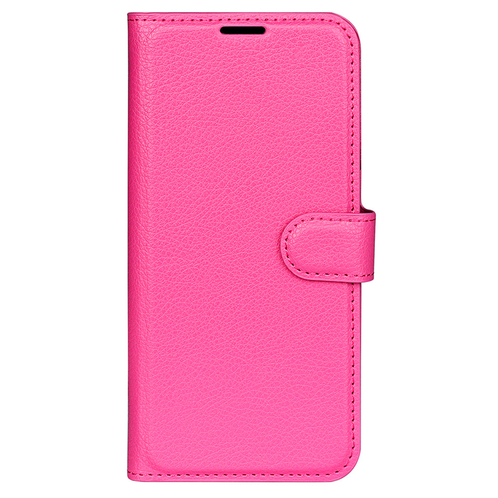 For Xiaomi Redmi Note 13 5G (China) Case Litchi Texture Leather Stand Cover Slim-Fit Wallet Phone Shell - Rose