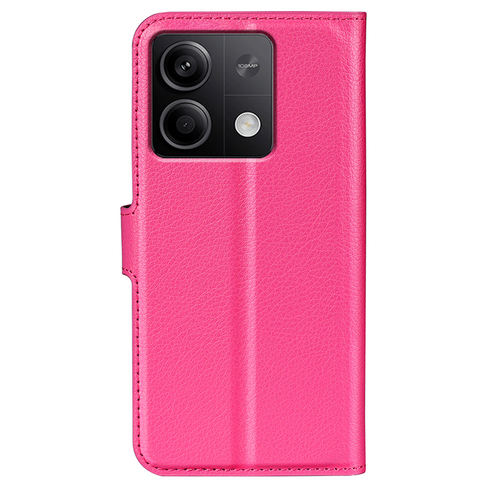 For Xiaomi Redmi Note 13 5G (China) Case Litchi Texture Leather Stand Cover Slim-Fit Wallet Phone Shell - Rose