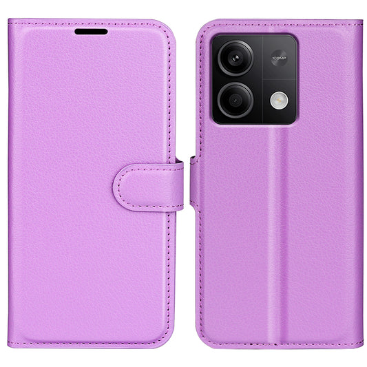 For Xiaomi Redmi Note 13 5G (China) Case Litchi Texture Leather Stand Cover Slim-Fit Wallet Phone Shell - Purple