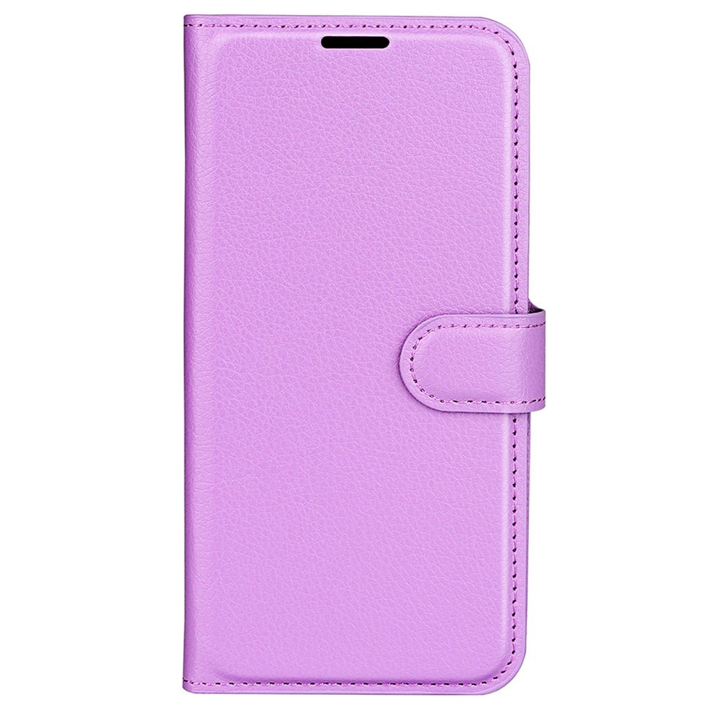 For Xiaomi Redmi Note 13 5G (China) Case Litchi Texture Leather Stand Cover Slim-Fit Wallet Phone Shell - Purple