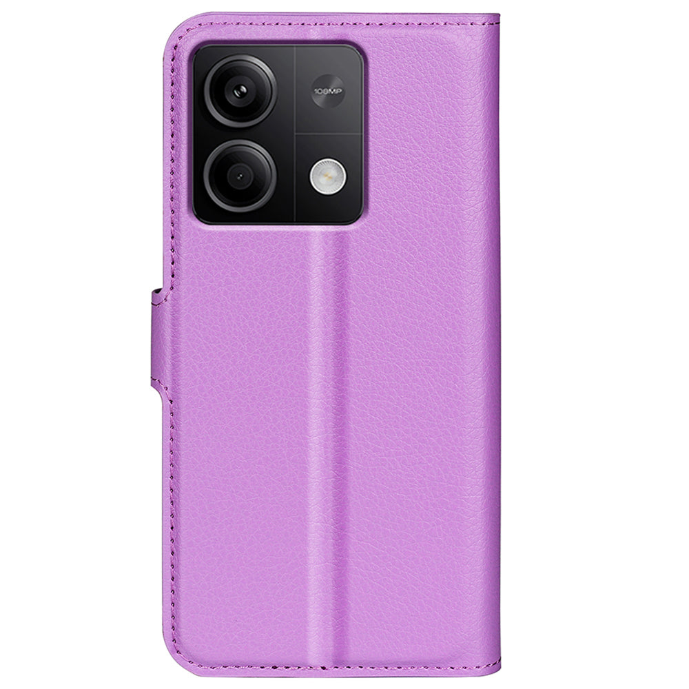 For Xiaomi Redmi Note 13 5G (China) Case Litchi Texture Leather Stand Cover Slim-Fit Wallet Phone Shell - Purple