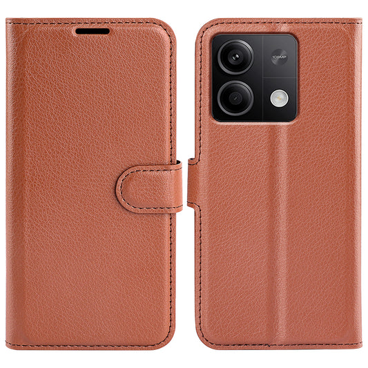 For Xiaomi Redmi Note 13 5G (China) Case Litchi Texture Leather Stand Cover Slim-Fit Wallet Phone Shell - Brown