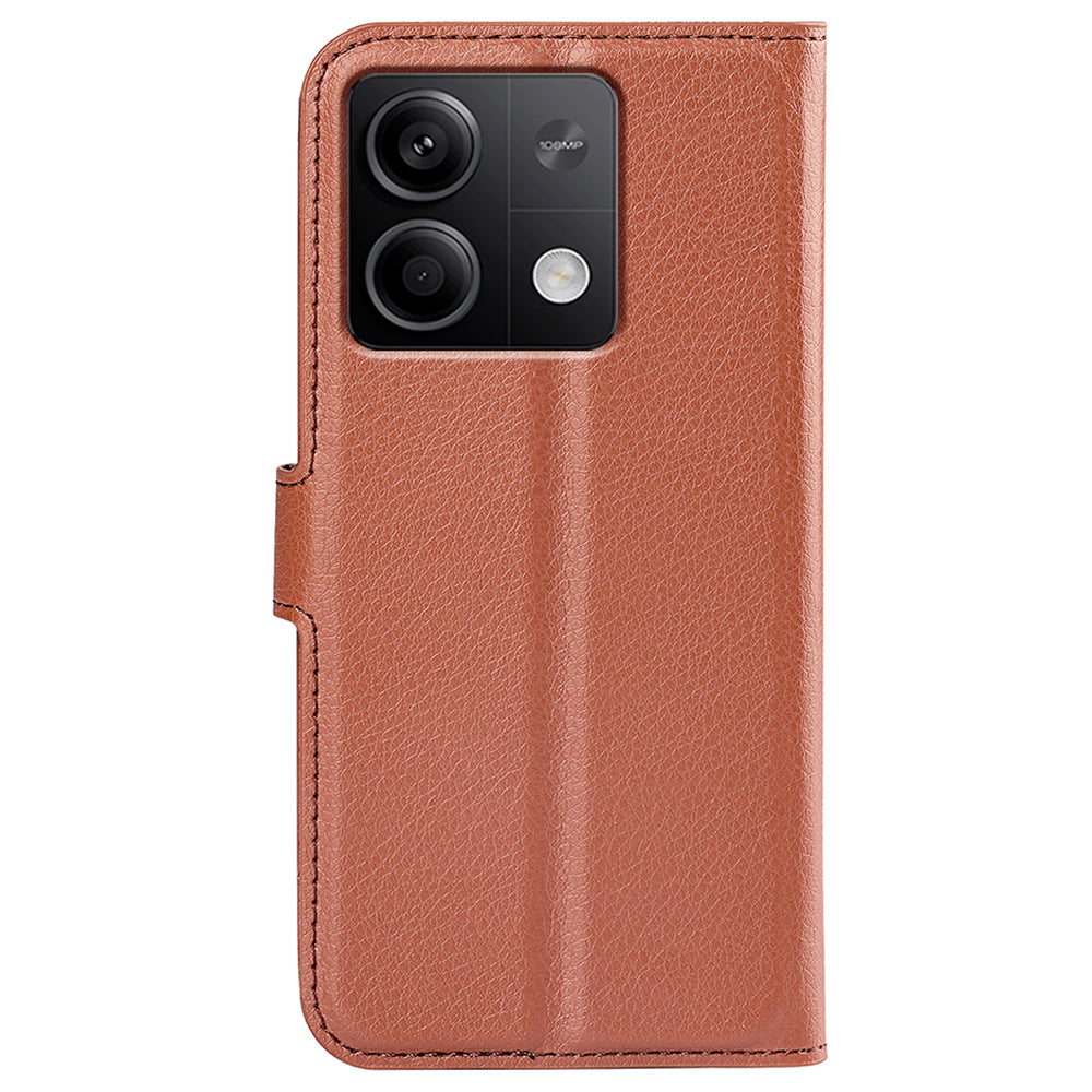 For Xiaomi Redmi Note 13 5G (China) Case Litchi Texture Leather Stand Cover Slim-Fit Wallet Phone Shell - Brown