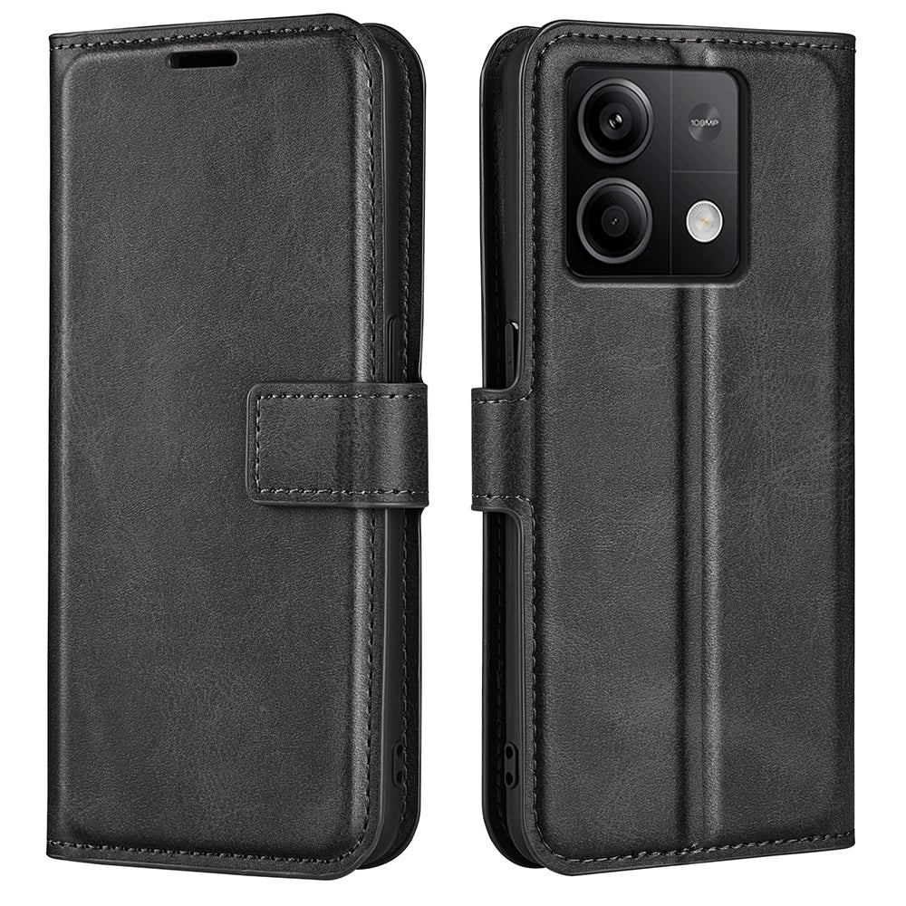 Phone Cover for Xiaomi Redmi Note 13 5G (China) Case Stand PU Leather Calf Texture Phone Shell Wallet - Black
