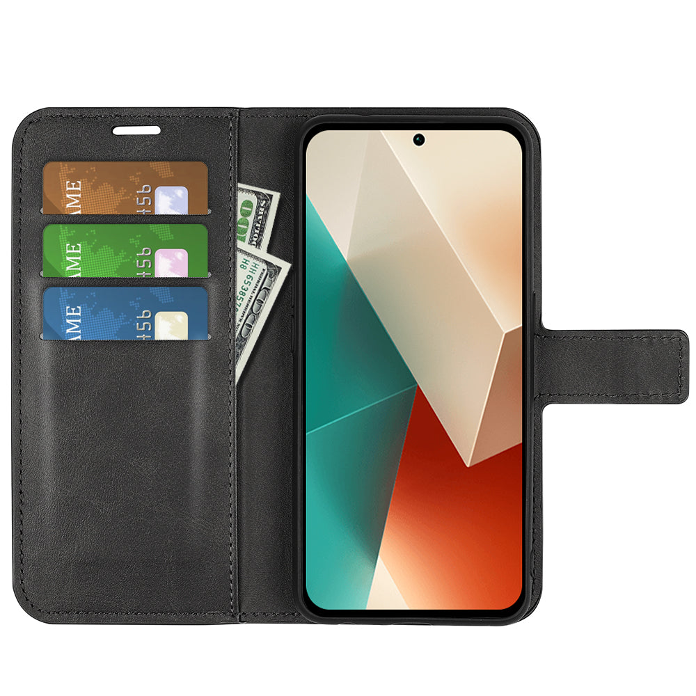 Phone Cover for Xiaomi Redmi Note 13 5G (China) Case Stand PU Leather Calf Texture Phone Shell Wallet - Black
