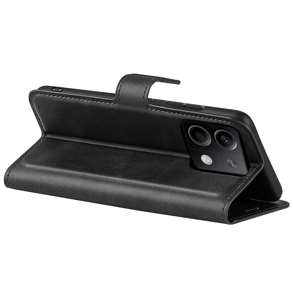 Phone Cover for Xiaomi Redmi Note 13 5G (China) Case Stand PU Leather Calf Texture Phone Shell Wallet - Black