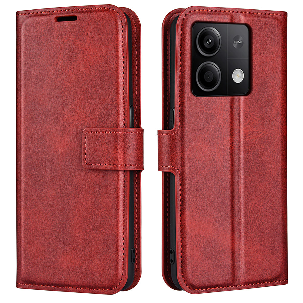 Phone Cover for Xiaomi Redmi Note 13 5G (China) Case Stand PU Leather Calf Texture Phone Shell Wallet - Red