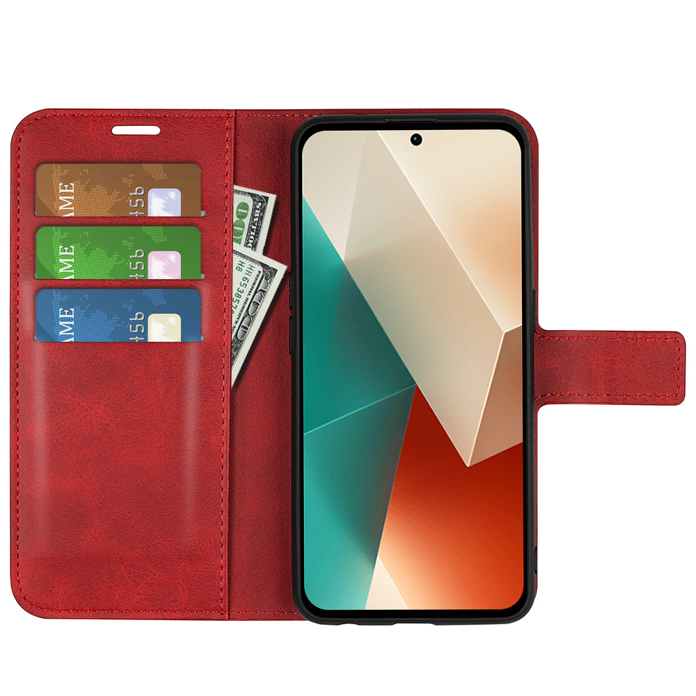 Phone Cover for Xiaomi Redmi Note 13 5G (China) Case Stand PU Leather Calf Texture Phone Shell Wallet - Red