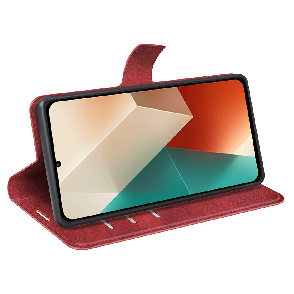 Phone Cover for Xiaomi Redmi Note 13 5G (China) Case Stand PU Leather Calf Texture Phone Shell Wallet - Red