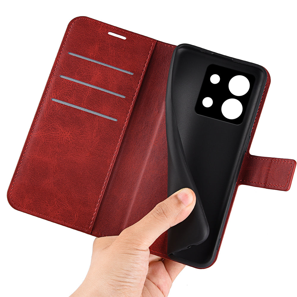 Phone Cover for Xiaomi Redmi Note 13 5G (China) Case Stand PU Leather Calf Texture Phone Shell Wallet - Red