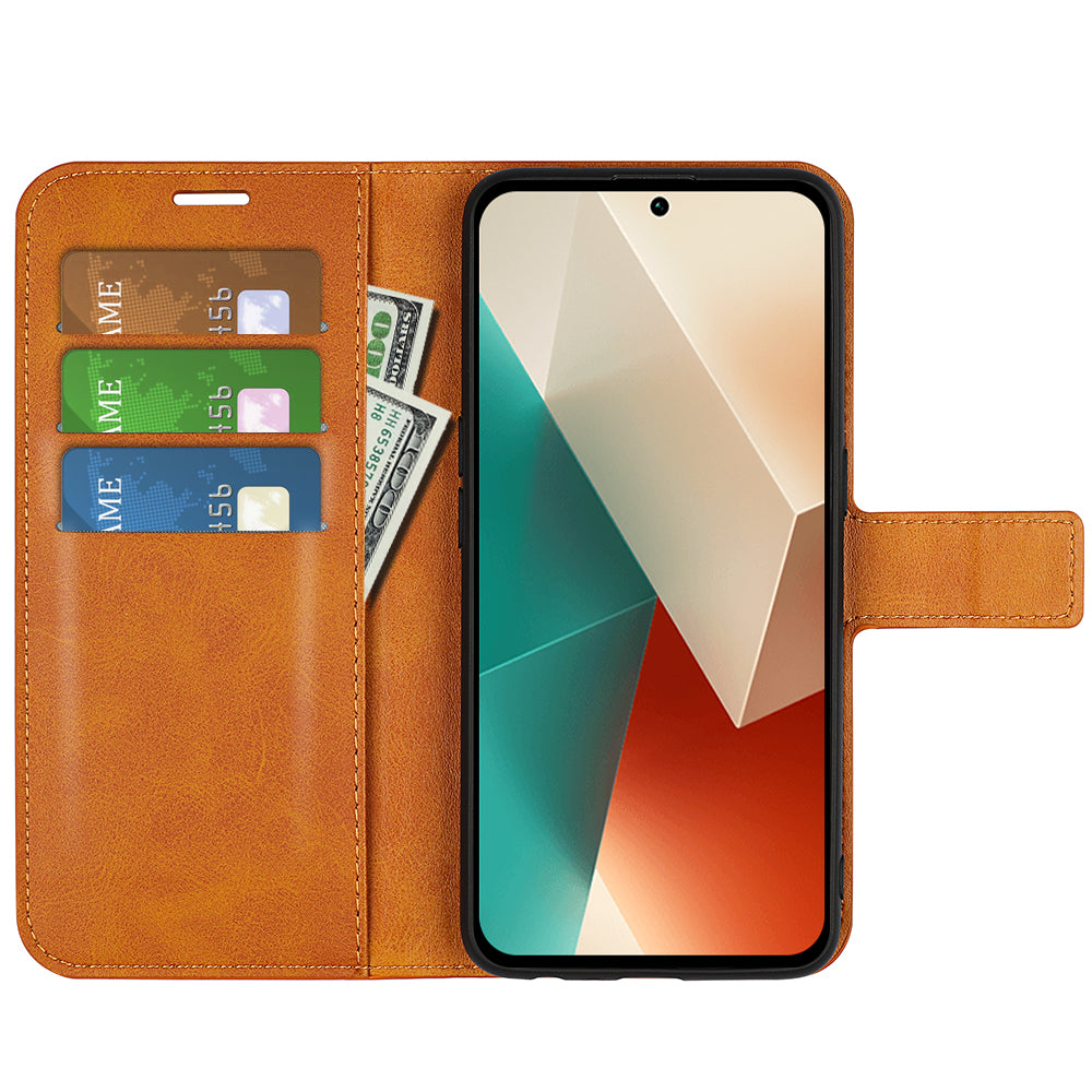Phone Cover for Xiaomi Redmi Note 13 5G (China) Case Stand PU Leather Calf Texture Phone Shell Wallet - Yellow